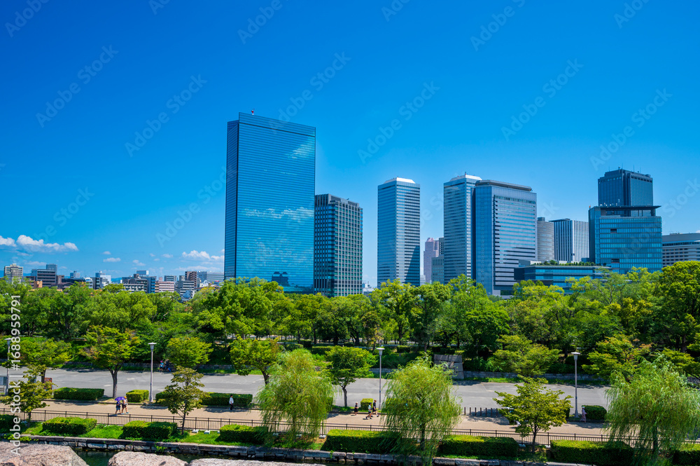 Obraz premium Osaka cityscape with Skyline and office building and downtown of Osaka city, Japan