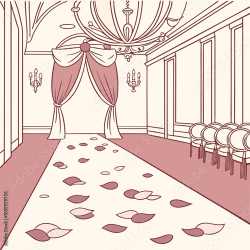 Elegant Blush Pink Wedding Ceremony Venue Illustration