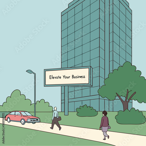 Elevate Your Business: City Workers Walking Past Modern Office Building