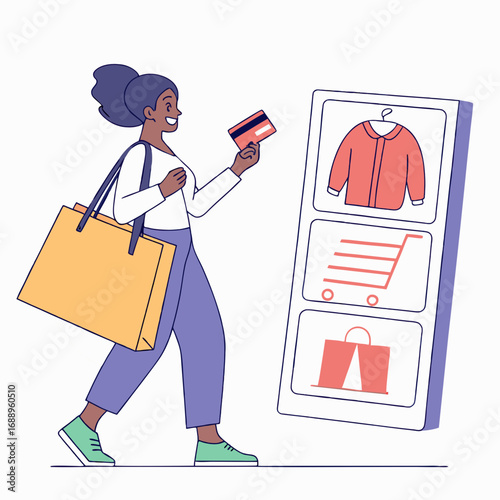 Happy Woman Making Online Purchase with Credit Card