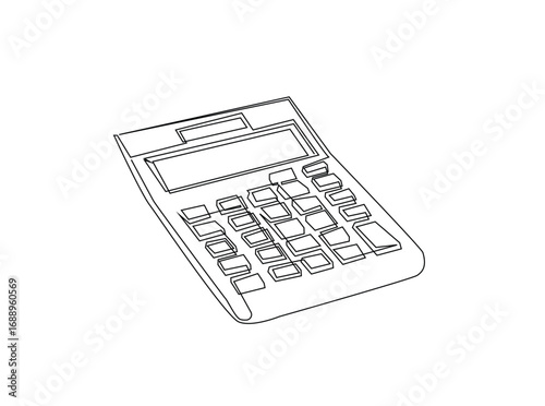 Calculator in single outline illustration. Continuous line art drawing of Calculator- accounting tool. Editable stroke.