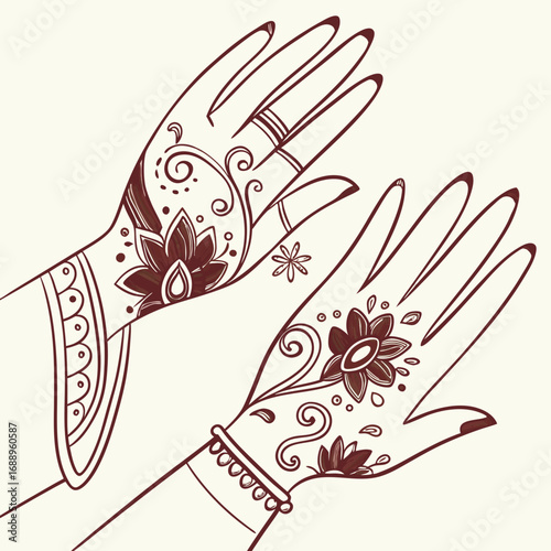 Intricate Brown Henna Tattoo Design on Hands