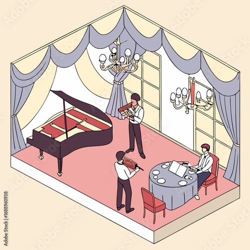 Isometric Illustration of Elegant Concert in a Formal Dining Room