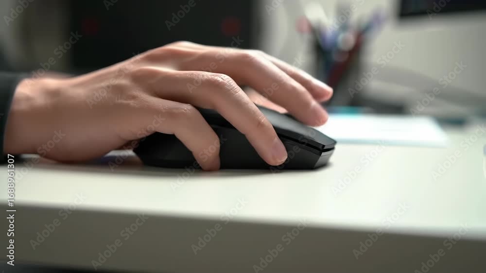 custom made wallpaper toronto digitalHand using a computer mouse on a bright desk in an office setting.