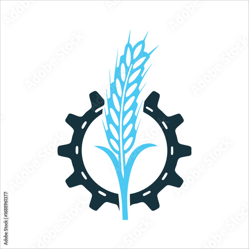 Agriculture and Industry Symbol: Wheat and Gear Labour Day Wheat sheaf and gear merged into one shape in warm terracotta