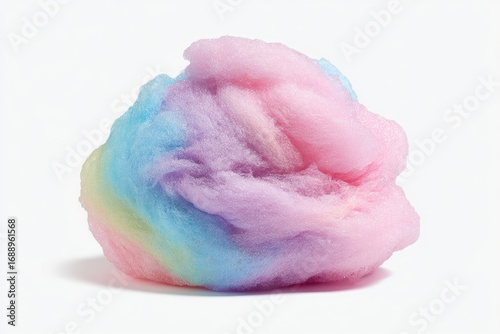 Close-up of a fluffy, rainbow-colored cotton candy