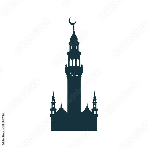 El Hussein Mosque Minaret Silhouette Indigo Moulid of El Hussein Minaret silhouette with crescent finial deep indigo and sharp geometry