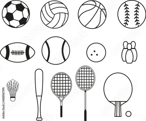 Set of Sports Equipment Outline