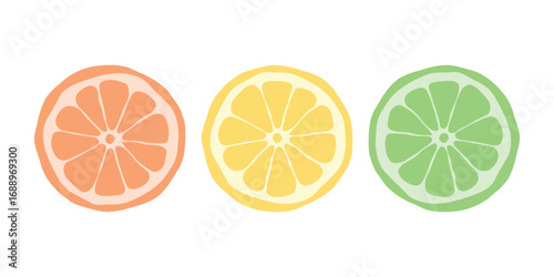 Citrus Fruit Slice Vector Set. Orange, Lemon, Lime Illustration. Colorful Citrus Slice Clipart, Fresh Fruit Vector Design