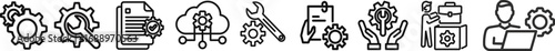 Setting glyph solid icons. Containing update, repair, setup, maintenance solid icons collection. Vector illustration. For website design, logo, app, template, ui, etc.Setting & Setup icon set. 