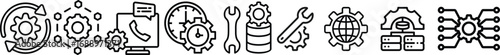 Setting glyph solid icons. Containing update, repair, setup, maintenance solid icons collection. Vector illustration. For website design, logo, app, template, ui, etc.Setting & Setup icon set. 