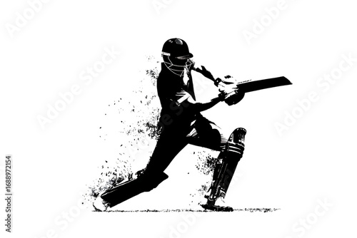 Dynamic action shot of a determined cricket batsman in mid-swing, capturing the raw power and intensity of the game with dramatic lighting