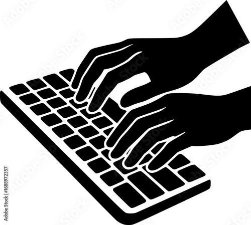 hands typing on keyboard vector silhouette in black 