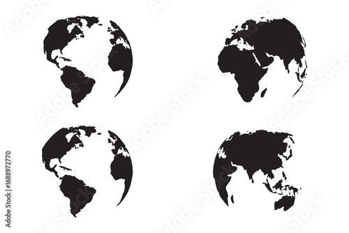 Curved world map silhouette, half globe of blue planet Earth, global business geography, worldwide international. Africa, Asia and America, Europe, Australia continents. Travel vector infographics