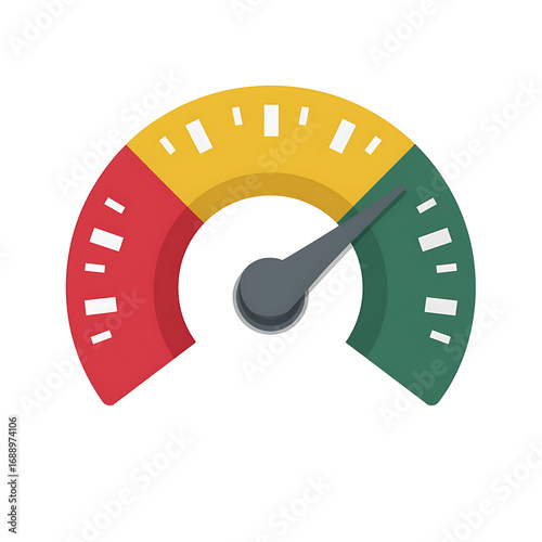 Color coded gauge indicator with red yellow green sections and needle showing measurement status