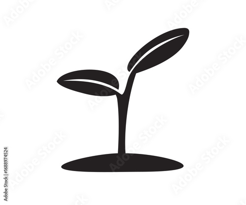 Young plant sprouting from soil icon. Silhouette of a young seedling vector design and illustration.

