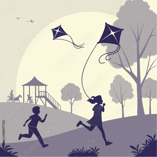 Children Flying Kites in a Park kids