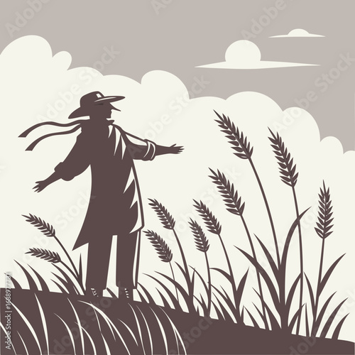 Farmer in a wheat field with outstretched arms and hat Keywords: farmer, agriculture, wheat