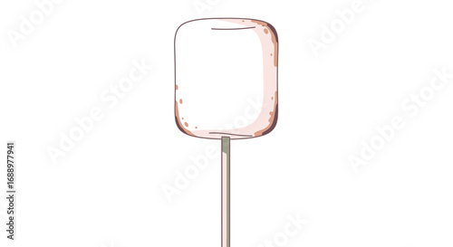 A single large fluffy marshmallow on a stick prepared for roasting over an open fire outdoors