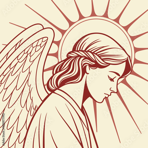 Angel with halo and wings in profile religious spiritual