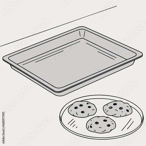 Baking tray with cookies on a plate food dessert