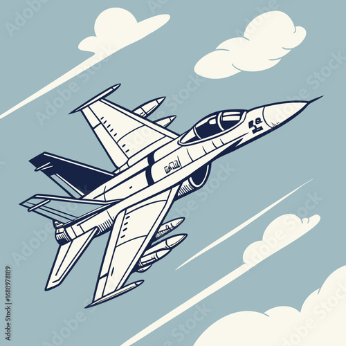 Fighter Jet Flying in a Cloudy Sky airplane aircraft