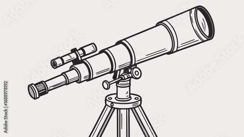 Vintage Refracting Telescope on Tripod Astronomy Equipment Illustration Space Exploration Design.