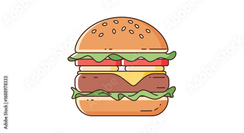 Classic Beef Burger with Fresh Toppings and Melted Cheese in a Sesame Seed Bun