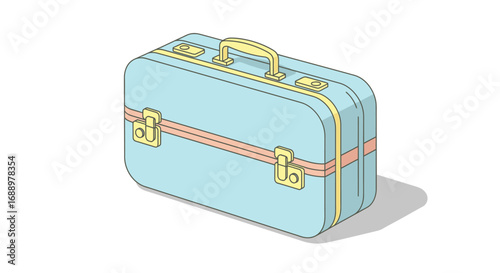 Retro Style Pastel Blue Suitcase with Gold Accents and Pink Stripe for Travel and Storage