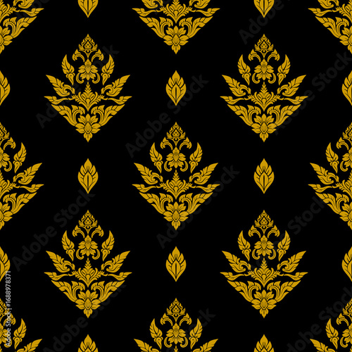 Authentic Thai Kanok vector in elegant gold on black. Perfect for luxury branding, boutique packaging, hotel decor, and premium Asian-themed designs.