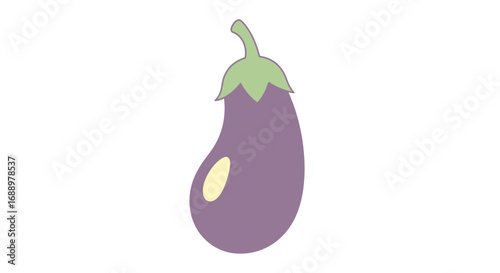 A simple cartoon illustration of a single ripe purple eggplant with a green stem on a white background highlighting its smooth skin and bulbous shape perfect for healthy cooking and vegetarian recipes