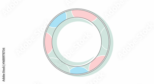 A circular decorative plate featuring a colorful pastel geometric pattern around its rim perfect for adding a touch of whimsy to your home decor collection