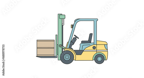 Industrial Material Handling Vehicle Lifting Wooden Boxes for Transportation and Storage Purposes in a Warehouse Environment