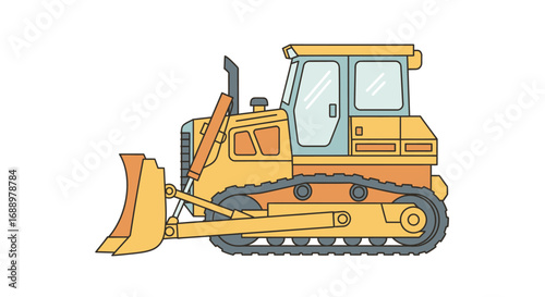 A Yellow Bulldozer With Tracks And A Large Blade For Moving Earth And Materials On Construction Sites
