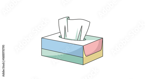 An Illustration of a Tissue Box Showing White Tissues Emerging from the Top with a Colorful Rectangular Cardboard Container Beneath