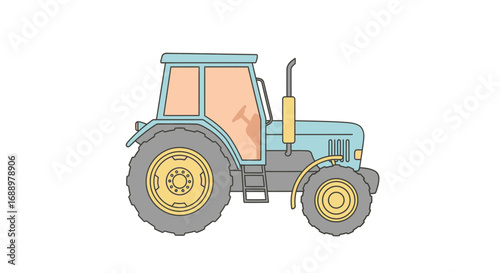A Light Blue Farm Tractor With Large Rear Wheels Parked Outdoors On A White Background