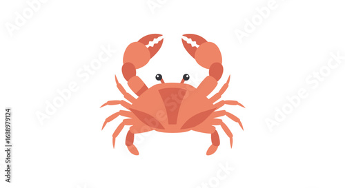 Cute Cartoon Crab Illustration with Big Claws and Tiny Eyes on a White Background