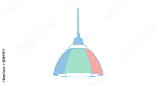 A Colorful Dome Shaped Pendant Light Fixture Suspended from a Ceiling Cord in a Modern Interior Design Setting