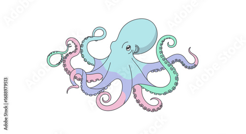 A Whimsical Pastel Octopus With Curly Tentacles Adorned With Black Spots Floating In The Ocean Depths