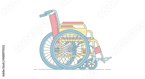 An Illustration of a Wheelchair Used for Mobility Assistance Showing Its Key Components and Design Features for Support