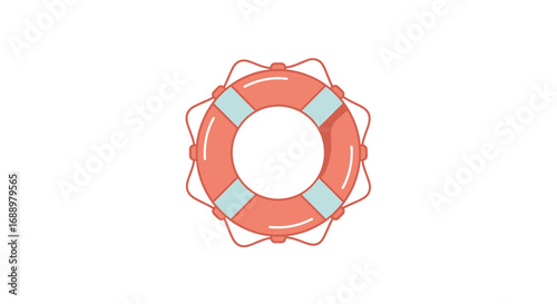 Safety equipment for swimming and water activities a bright orange life preserver with blue stripes floating in the water for rescue