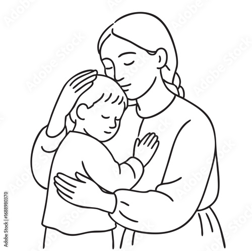 Mother hugging her baby. Mum with hair braided into a braid
