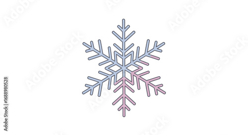 A beautiful winter snowflake symbol with a gradient of soft blues pinks and purples on a white background