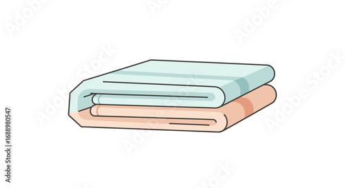 Two neatly folded towels a light green and a peach color stacked one on top of the other providing a simple yet useful household item for drying or comfort