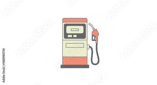 Simple flat illustration of a gasoline pump with a hose and nozzle ready for fueling vehicles at a service station