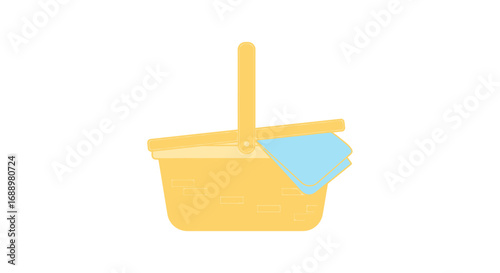 A Woven Basket with a Handle and a Blue Napkin Inside Ready for a Picnic Adventure Outdoors in Sunny Weather