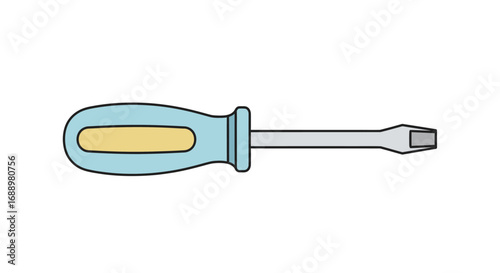 A simple light blue handled screwdriver with a metal shaft and a square tipped head is a common tool for turning screws