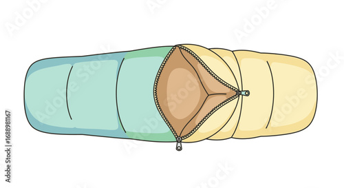 Cozy sleeping bag designed for outdoor adventures and comfortable camping trips with a unique segmented color pattern for a touch of style