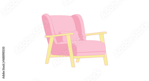 A Comfortable Pink Wingback Armchair with Light Wood Frame Perfect for a Cozy Reading Nook or Stylish Living Room Accent