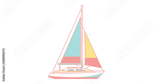 A beautiful sailboat with colorful sails glides gracefully across the water under a clear sky